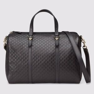 New GUCCI Black Leather Micro GG Guccissima Boston